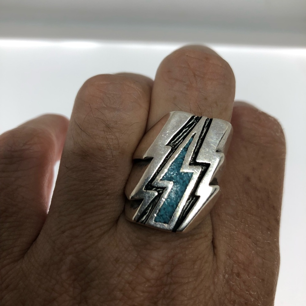 Vintage turquoise southwestern lightning ring